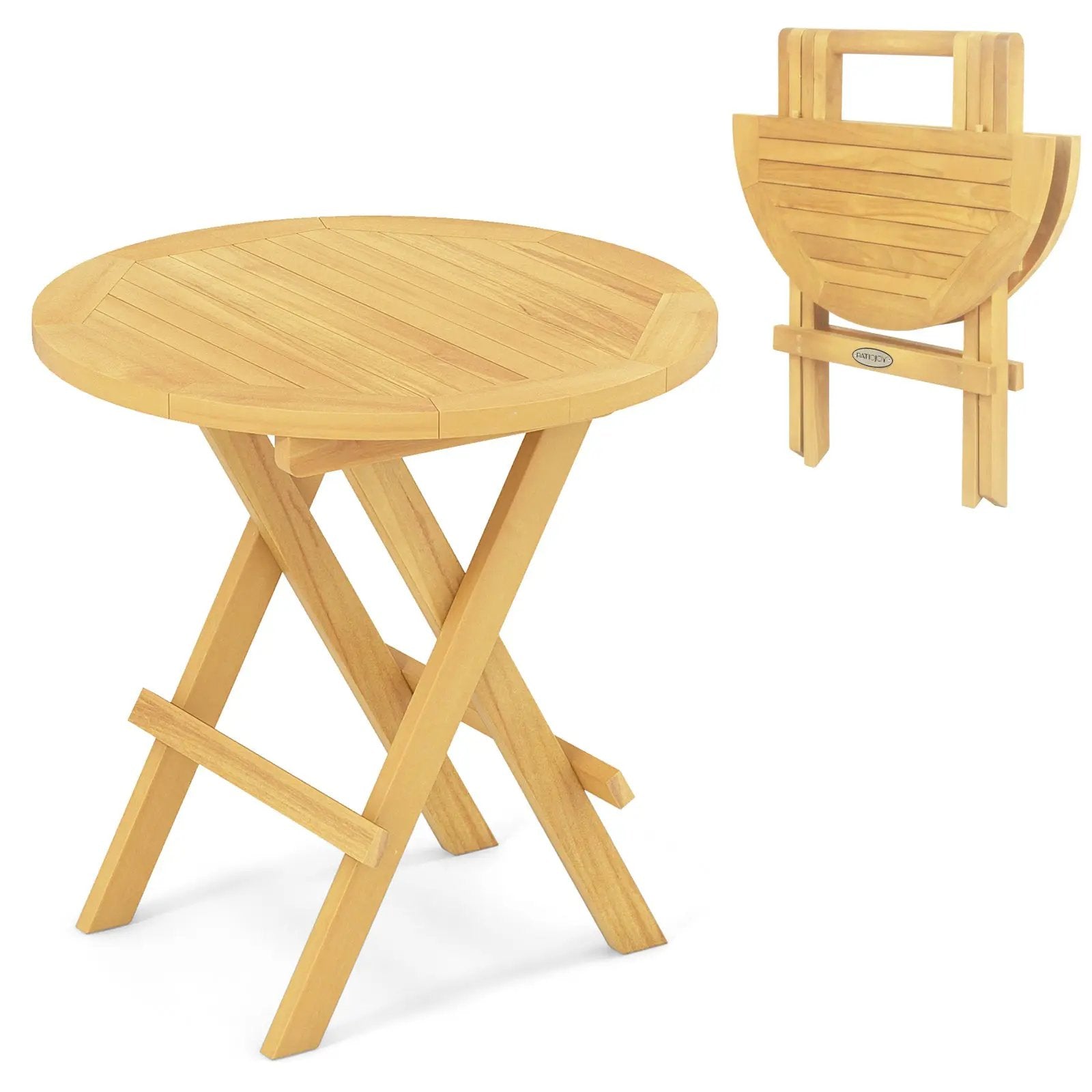 Portable and Compact Outdoor End Table with X-shaped Legs and Slatted Tabletop by DirectDeals