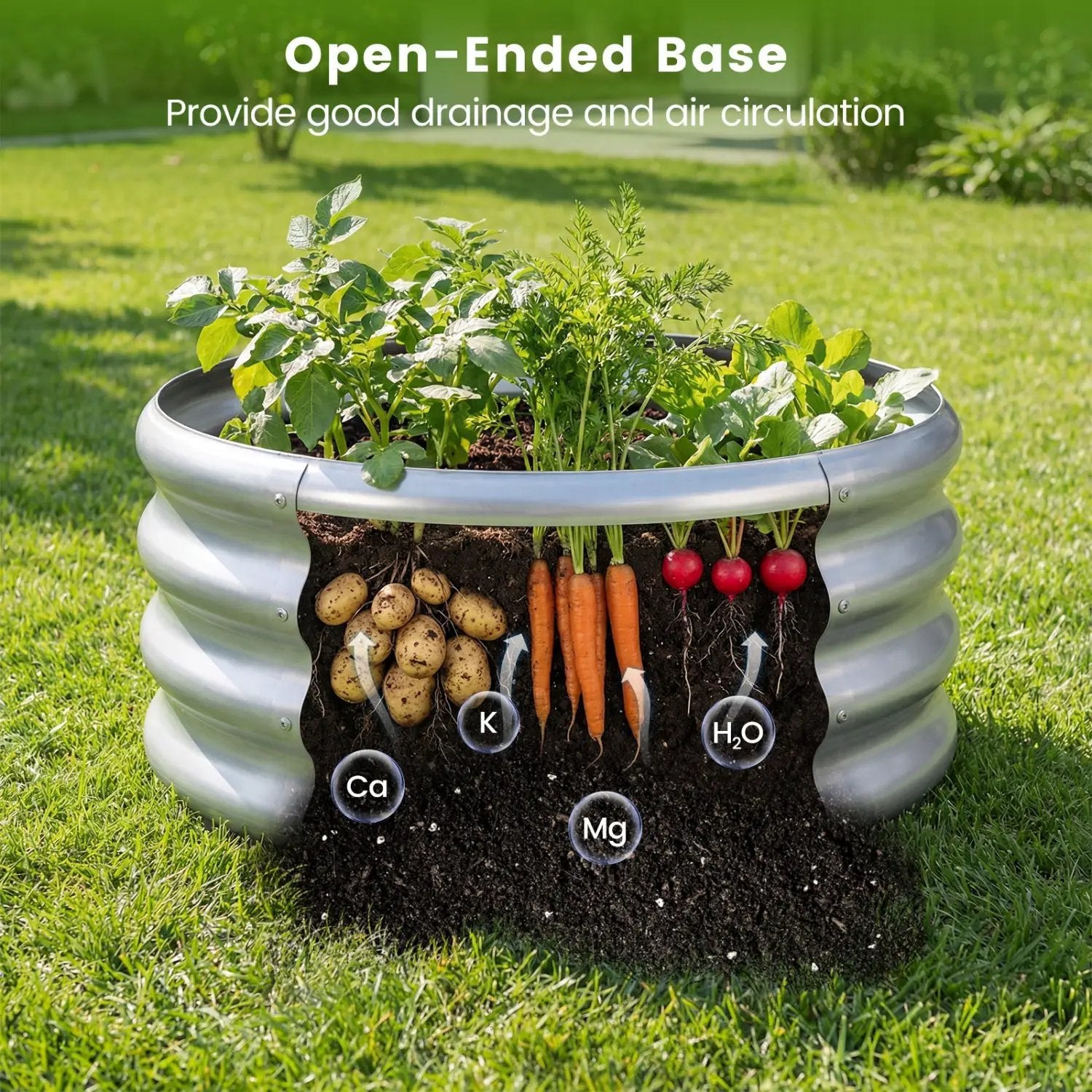 Round Galvanized Raised Garden Bed with Open-Ended Base by DirectDeals