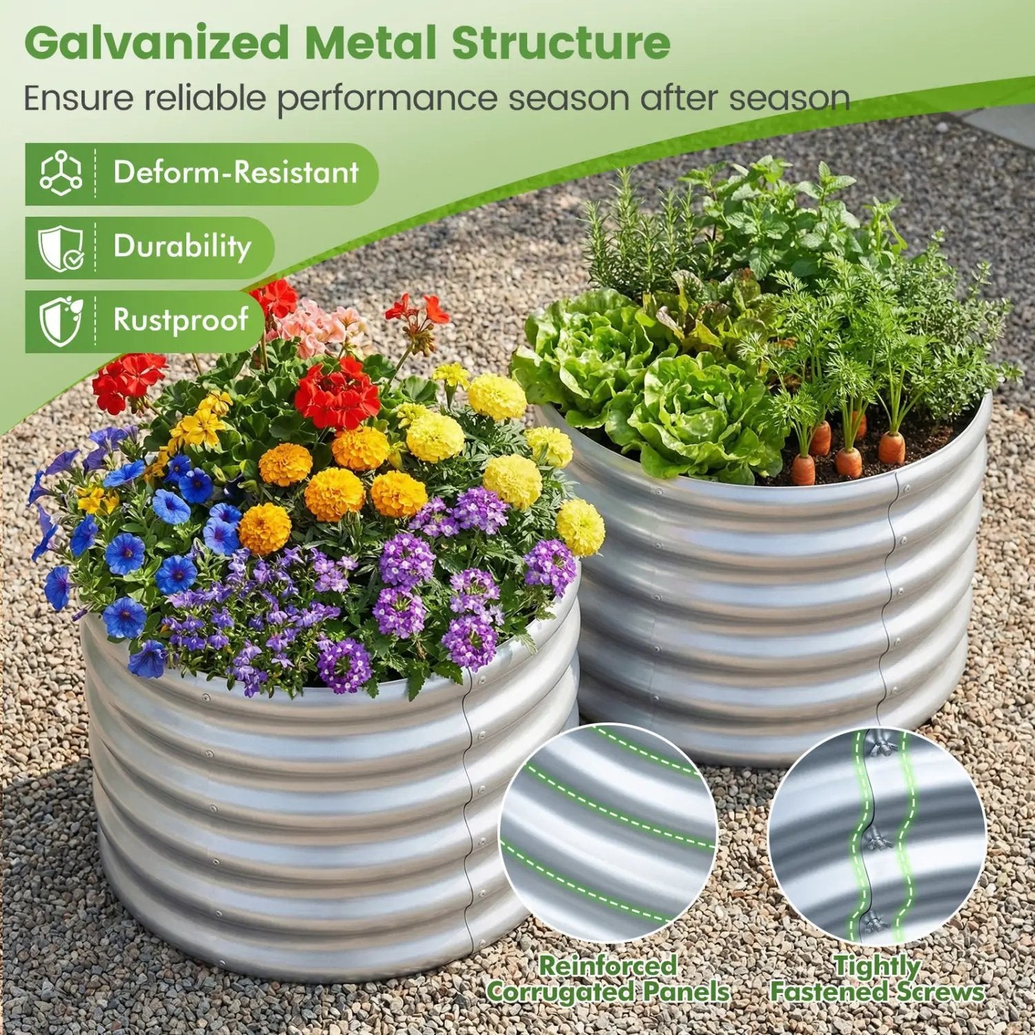 Round Galvanized Raised Garden Bed with Open-Ended Base by DirectDeals