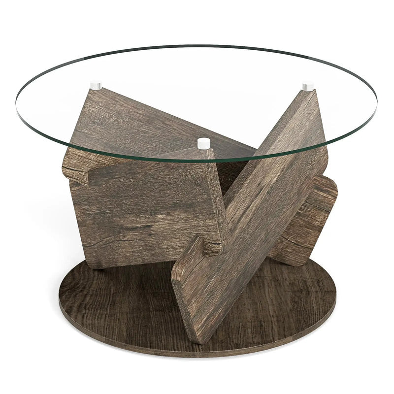 Round Glass Coffee Table 32 Inch Modern Center Table with Tempered Glass Top-Gray by DirectDeals