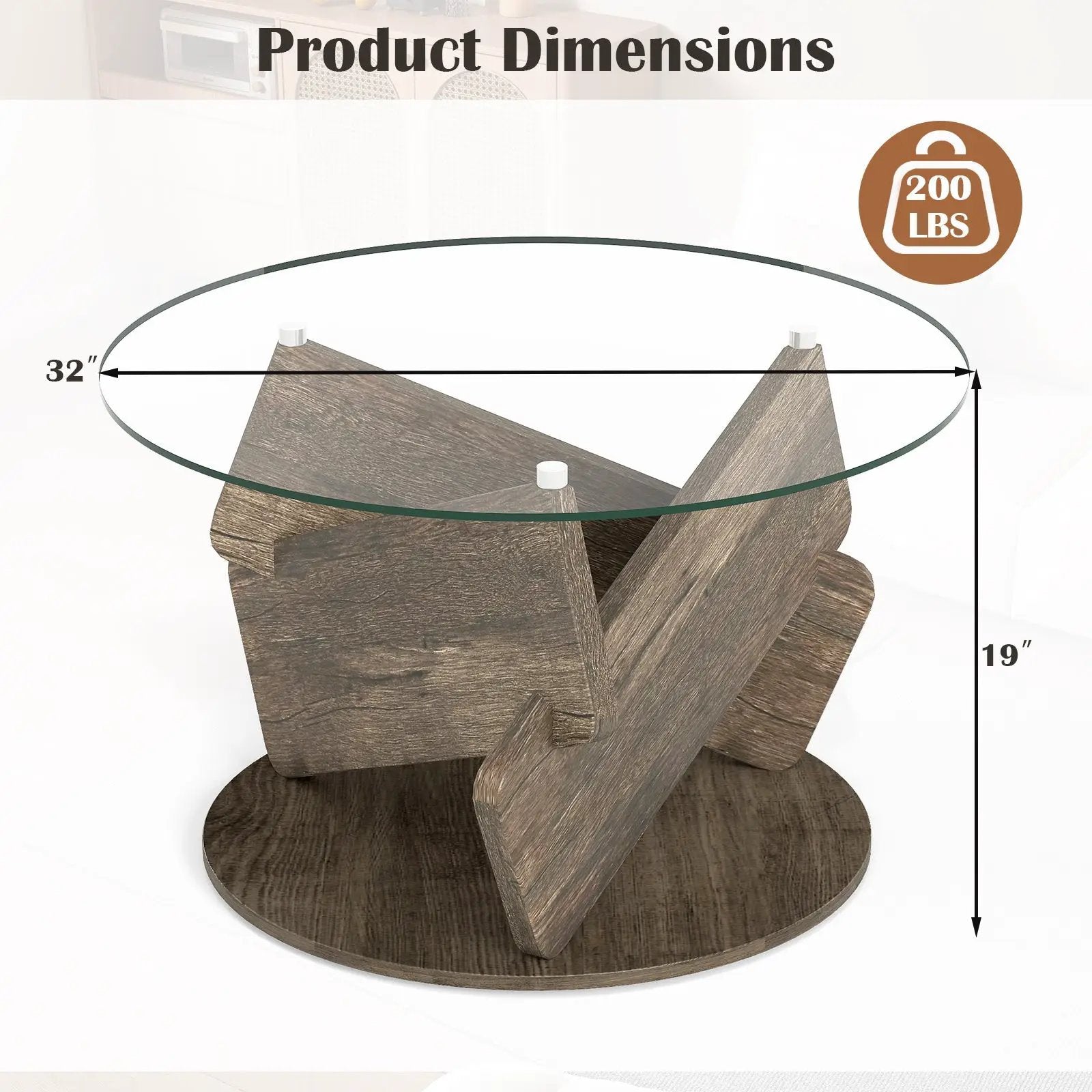Round Glass Coffee Table 32 Inch Modern Center Table with Tempered Glass Top-Gray by DirectDeals