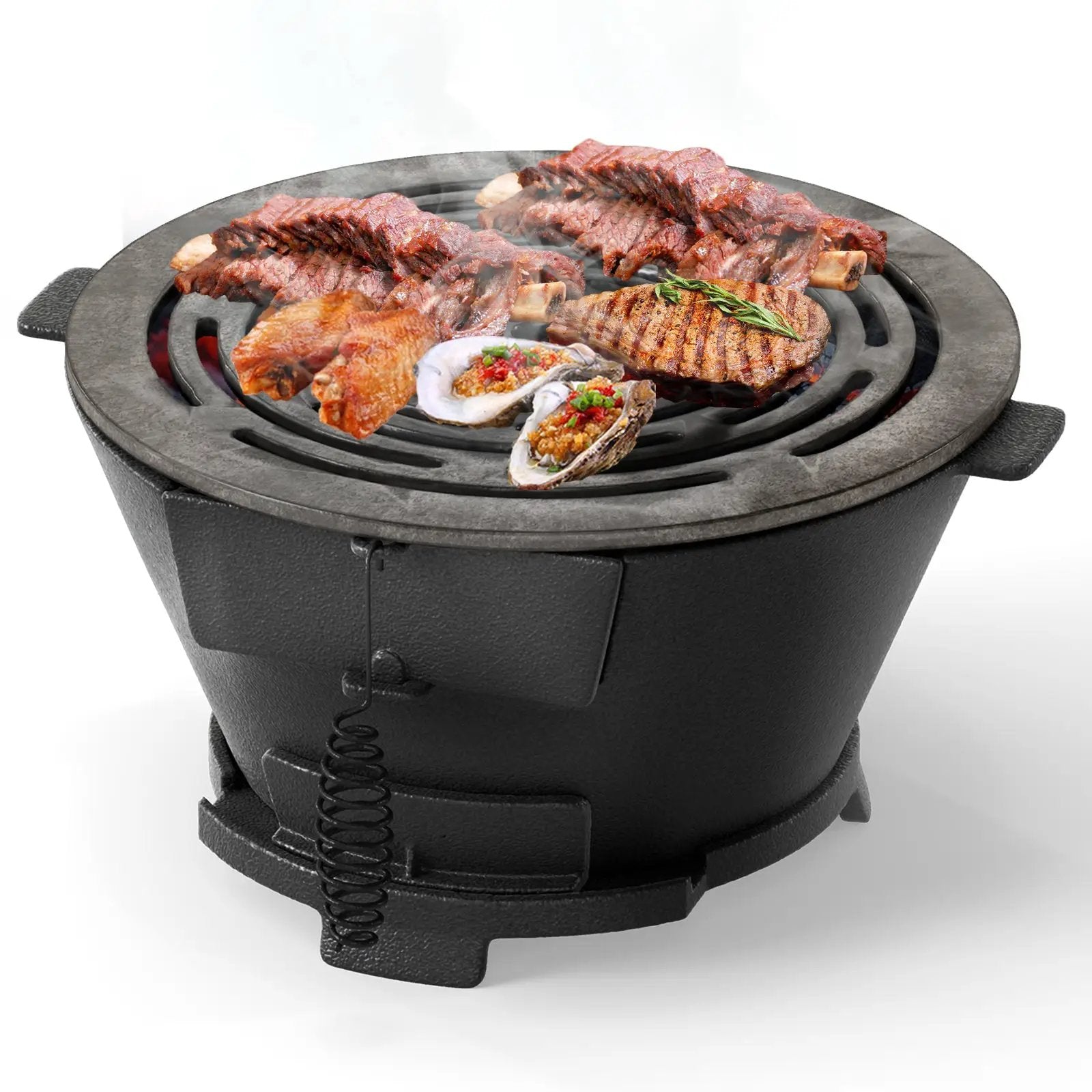 Round Hibachi Grill Outdoor Portable Charcoal Stove with 12 Inch Double-Sided Grate-Black by DirectDeals