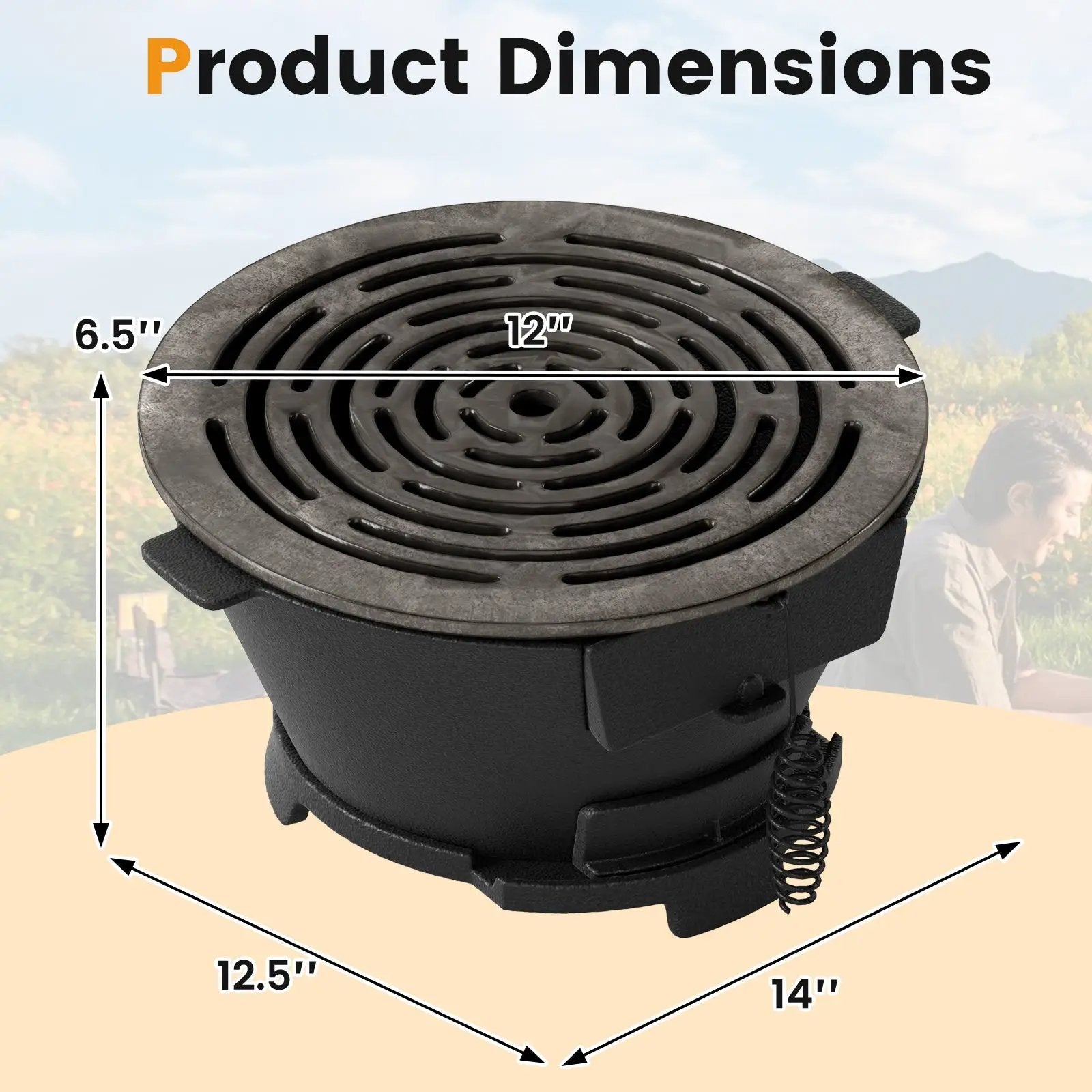 Round Hibachi Grill Outdoor Portable Charcoal Stove with 12 Inch Double-Sided Grate-Black by DirectDeals