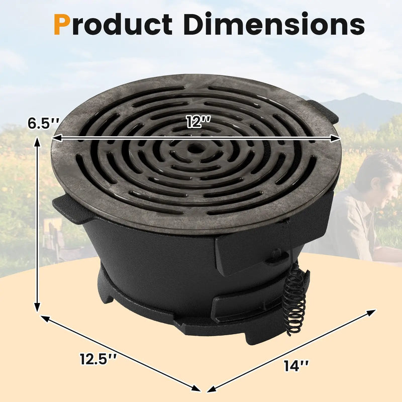 Round Hibachi Grill Outdoor Portable Charcoal Stove with 12 Inch Double-Sided Grate-Black by DirectDeals