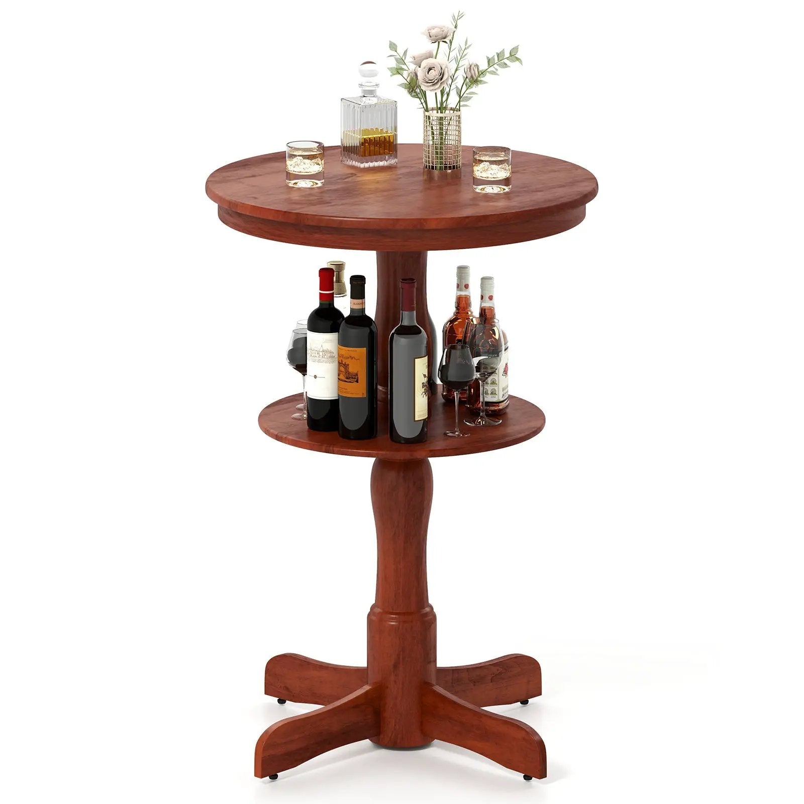 2-Tier Round High Top Bar Table with Storage Shelf and Pedestal Base-Espresso by DirectDeals
