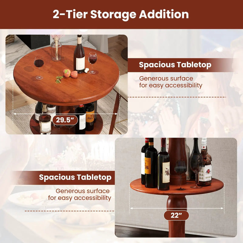 2-Tier Round High Top Bar Table with Storage Shelf and Pedestal Base-Espresso by DirectDeals