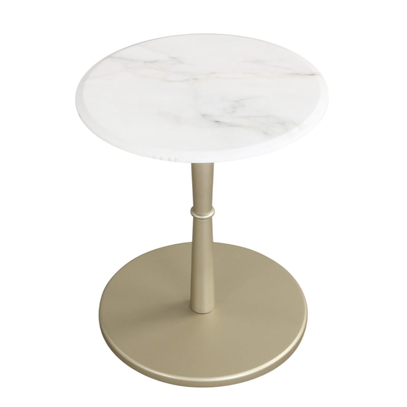 Round Marble Side Table with Stone Finish and Wooden Base for Small Spaces by DirectDeals