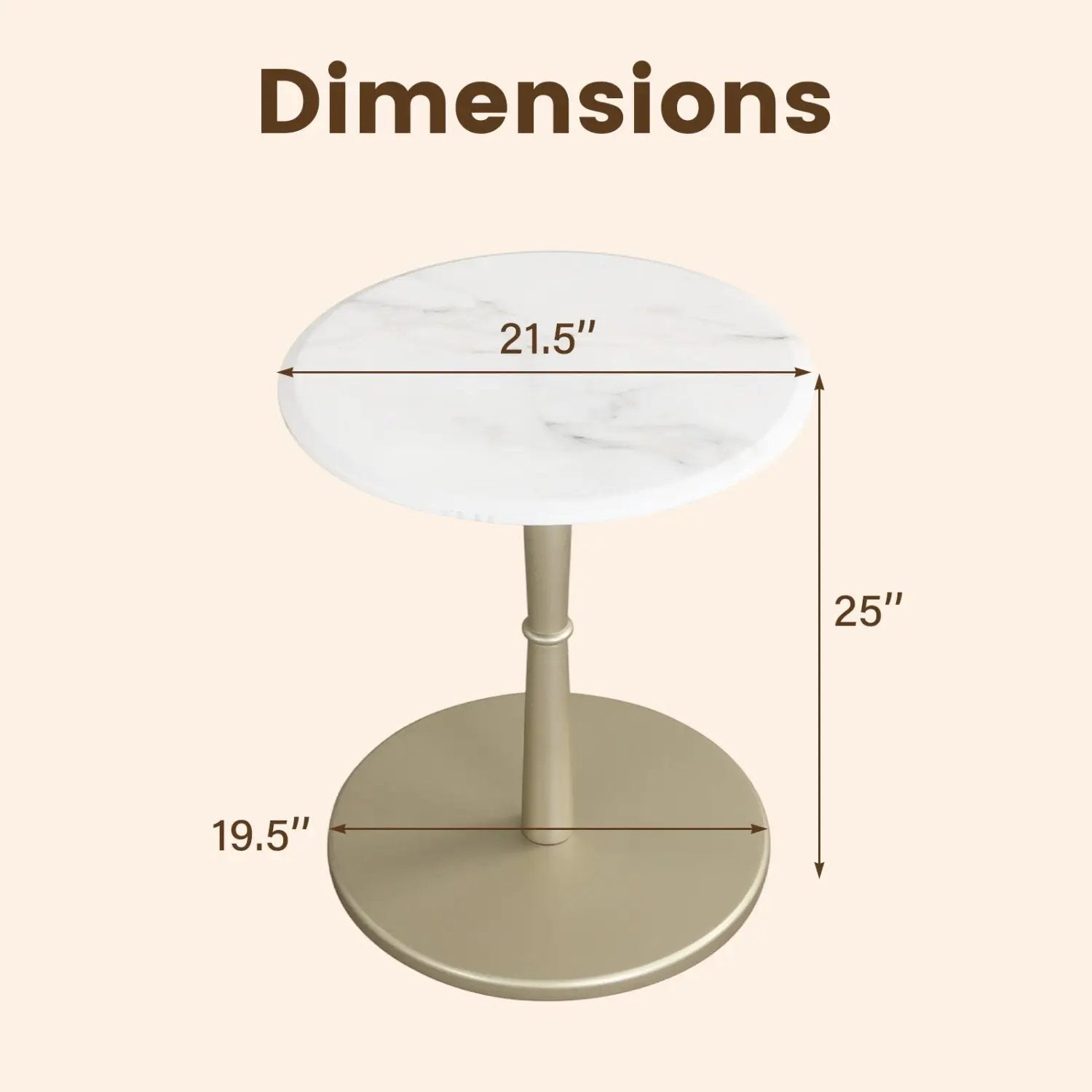 Round Marble Side Table with Stone Finish and Wooden Base for Small Spaces by DirectDeals