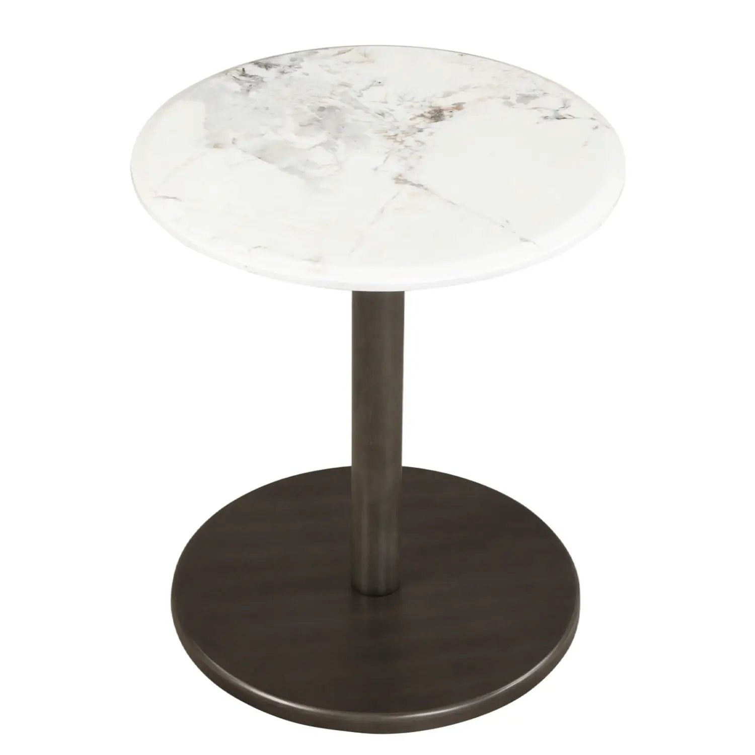 Round Marble Side Table Pedestal End Table with Stone Finish and Wooden by DirectDeals