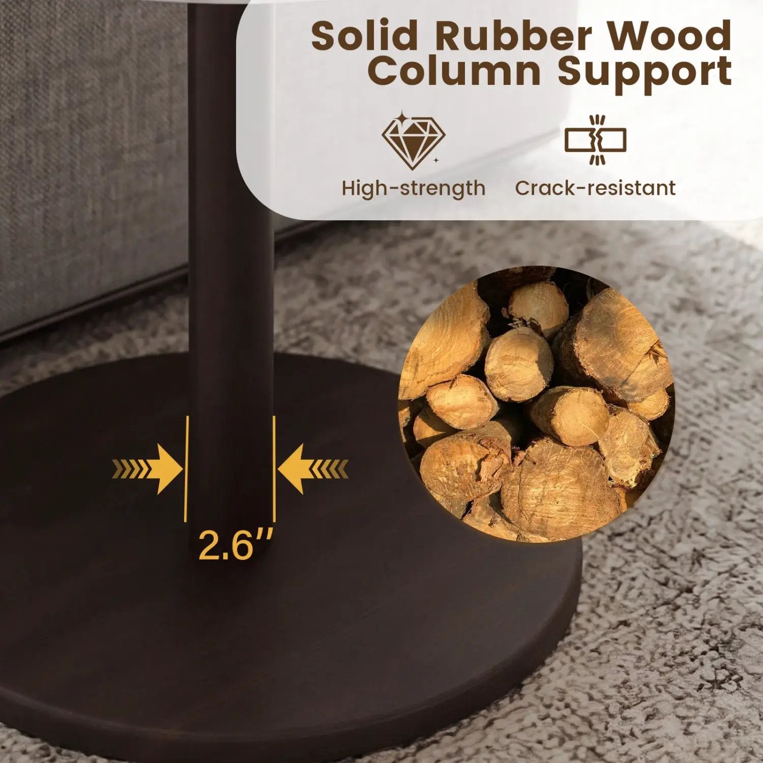 Round Marble Side Table Pedestal End Table with Stone Finish and Wooden by DirectDeals