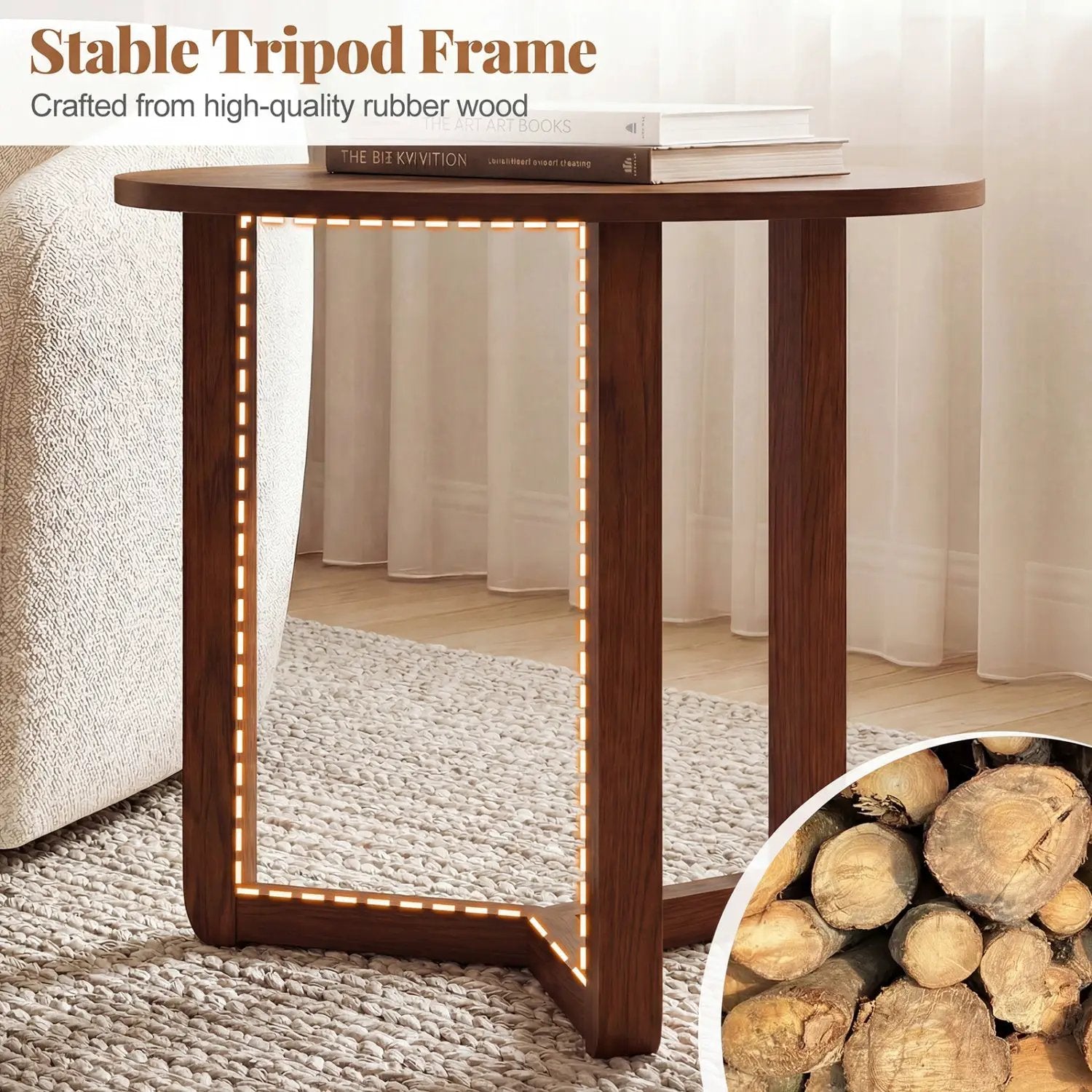 Round Nesting Coffee Table Set of 2 Wood Nesting End Tables with Thickened Top by DirectDeals