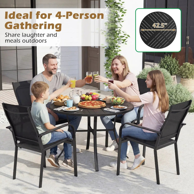 Round Patio Dining Table 42.5 Inch Metal Slat Table with Umbrella Hole by DirectDeals