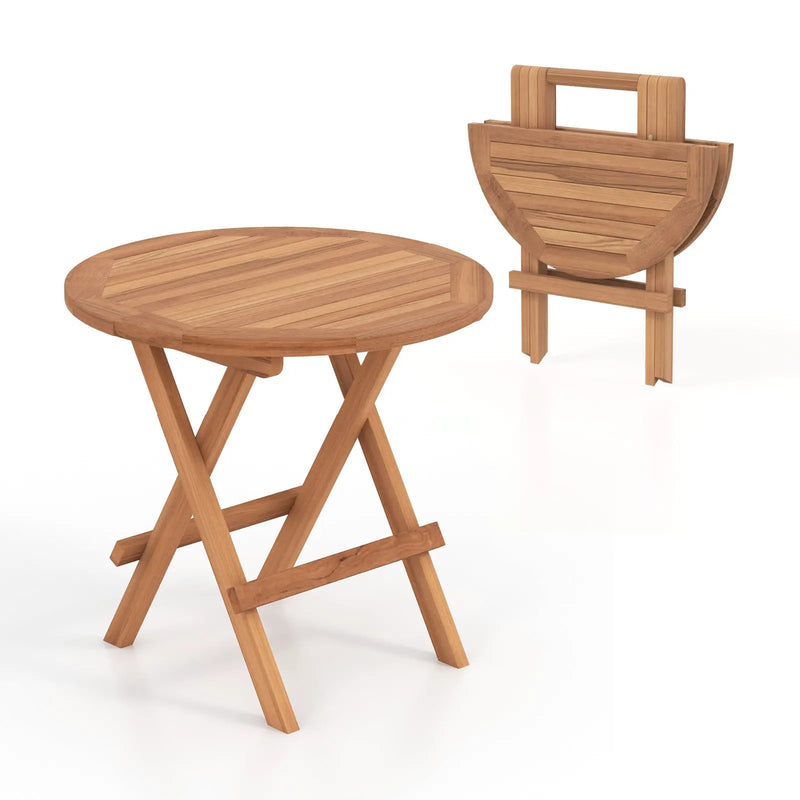 Round Patio Folding Coffee Table Indonesia Teak Wood with Slatted Tabletop by DirectDeals