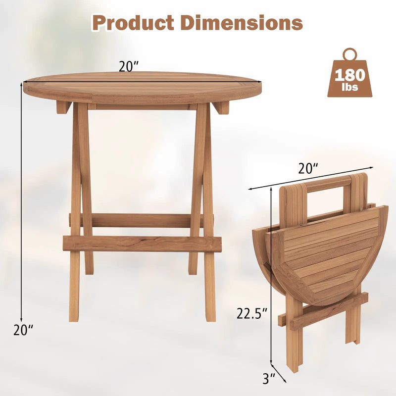 Round Patio Folding Coffee Table Indonesia Teak Wood with Slatted Tabletop by DirectDeals