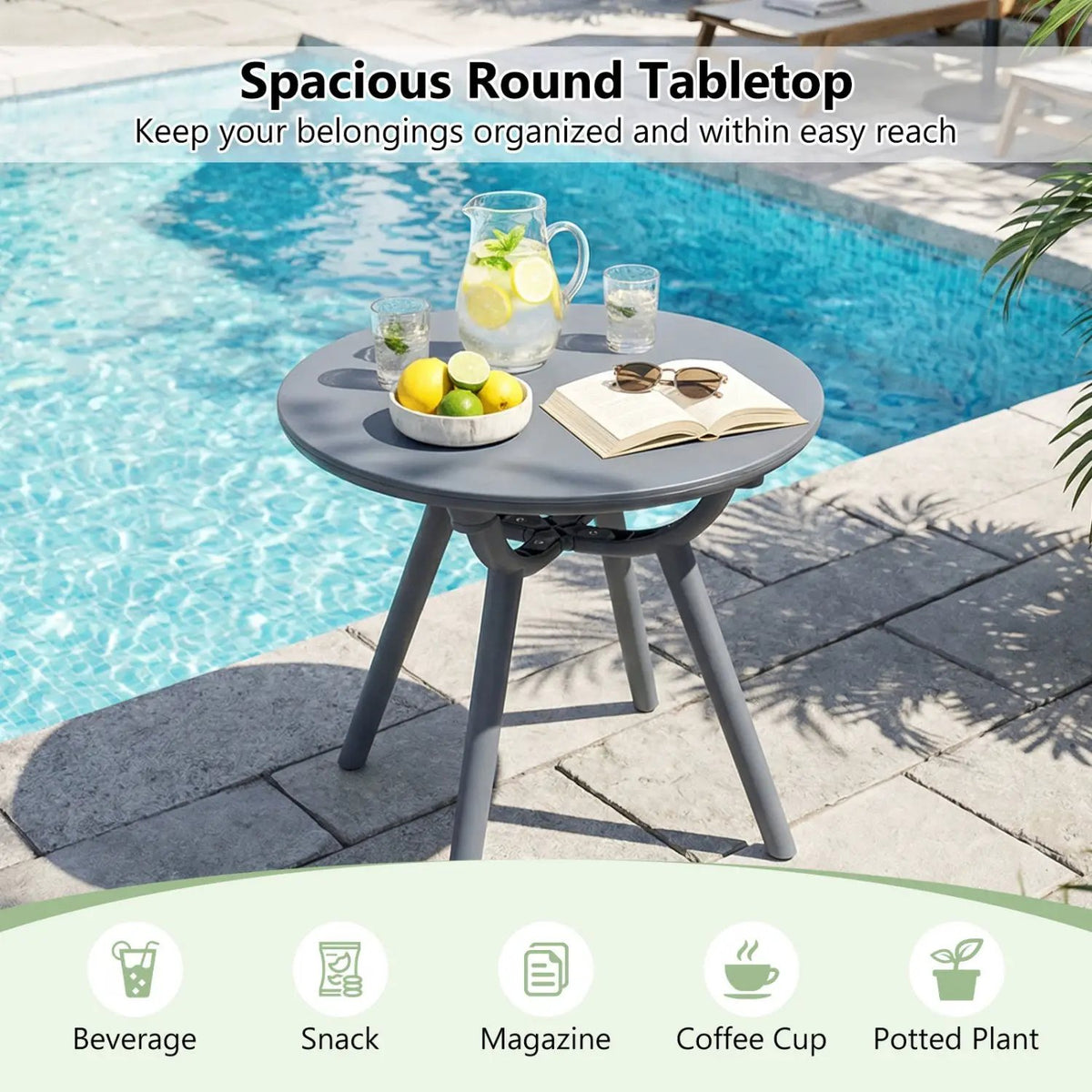 Round Patio Storage Side Table for Poolside and Balcony, photo 15 of 16