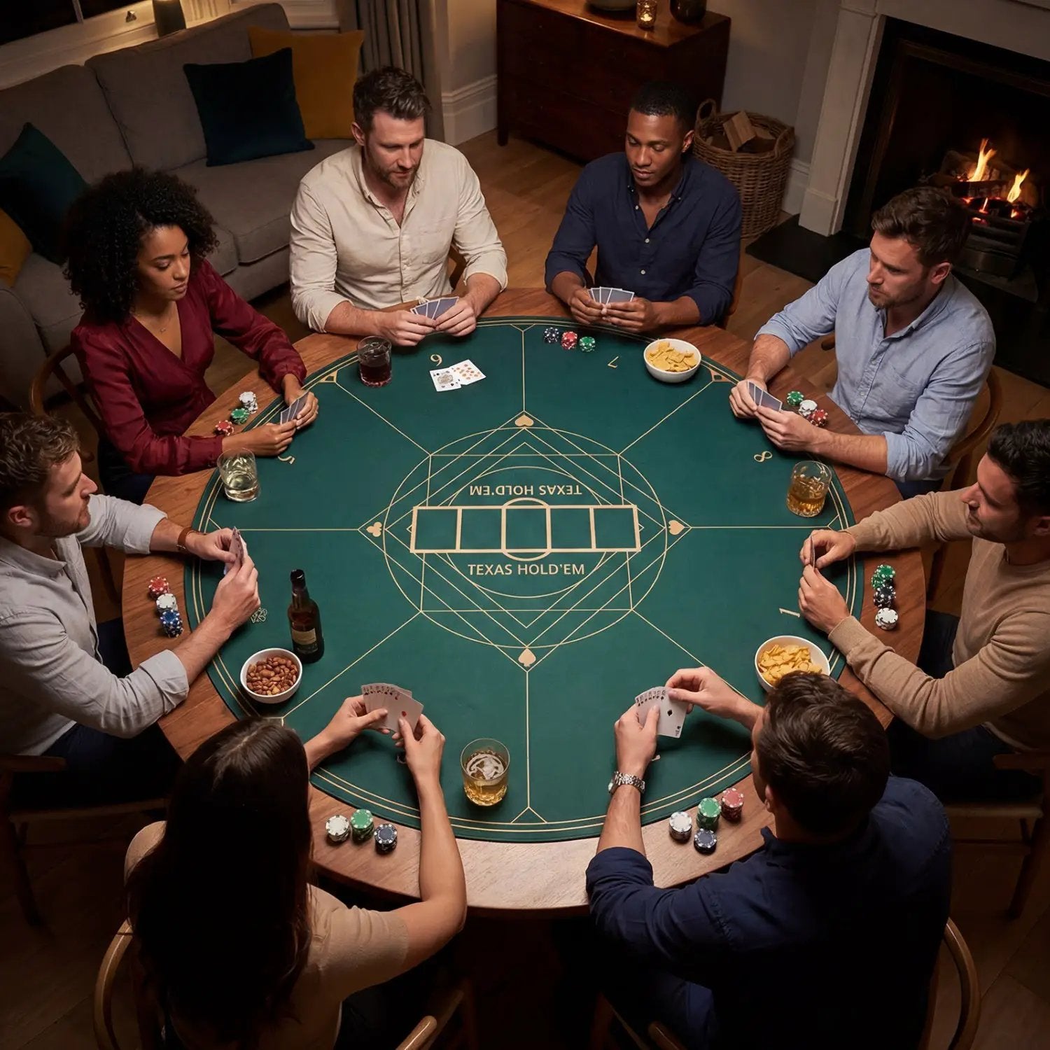 Round Poker Mat for Texas Hold'em 40 inch Portable Foldable Anti-Slip Rubber Base Table Layout by DirectDeals
