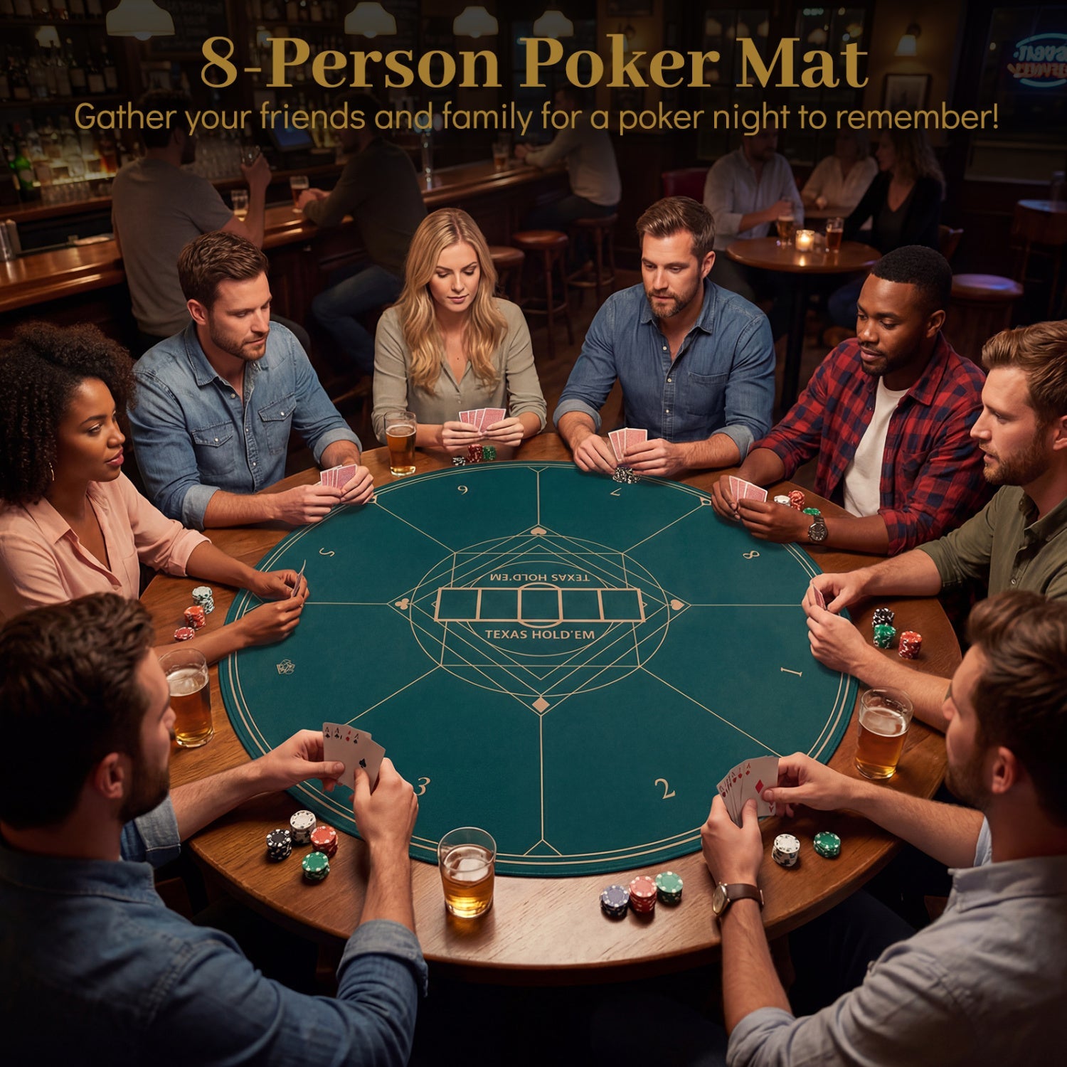 Round Poker Mat for Texas Hold'em 40 inch Portable Foldable Anti-Slip Rubber Base Table Layout by DirectDeals