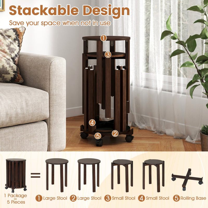 Round Portable Wood Nesting Stools with Locking Casters by DirectDeals