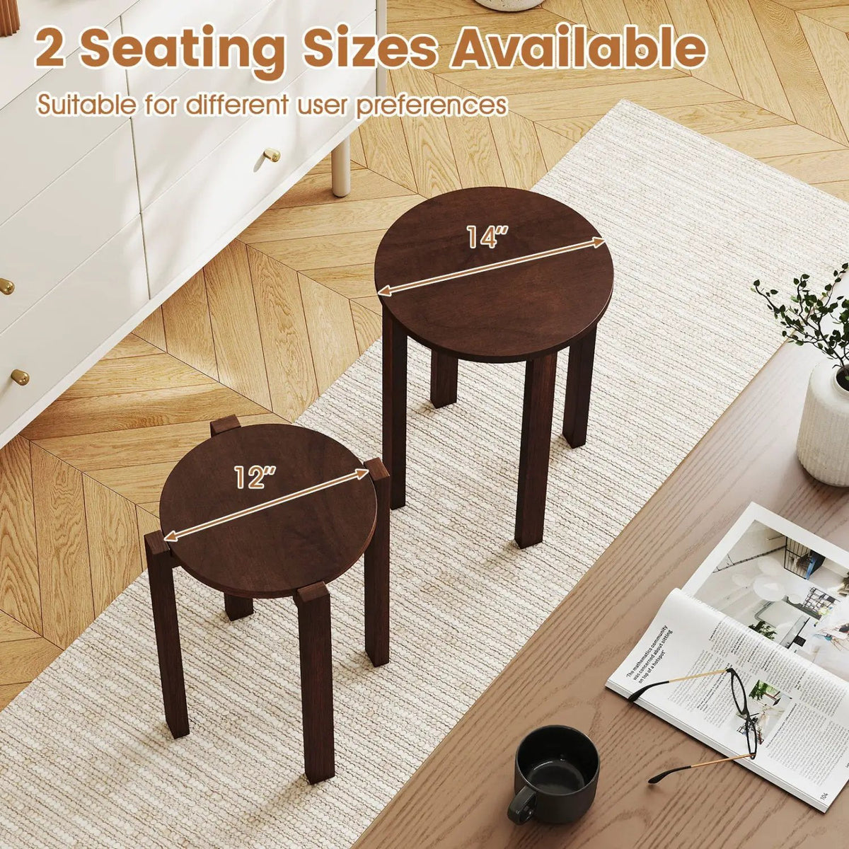 Round Portable Wood Nesting Stools with Locking Casters, photo 8 of 16