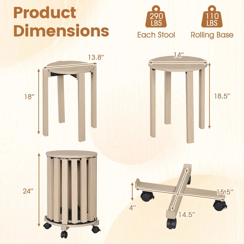 Round Portable Wood Nesting Stools with Locking Casters by DirectDeals