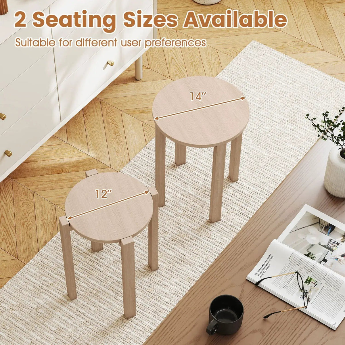 Round Portable Wood Nesting Stools with Locking Casters, photo 15 of 16