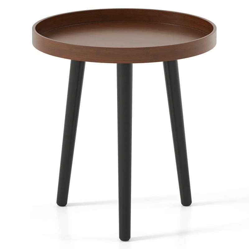 Mid Century Modern Round Side Sofa Coffee Table with Wooden Tray by DirectDeals