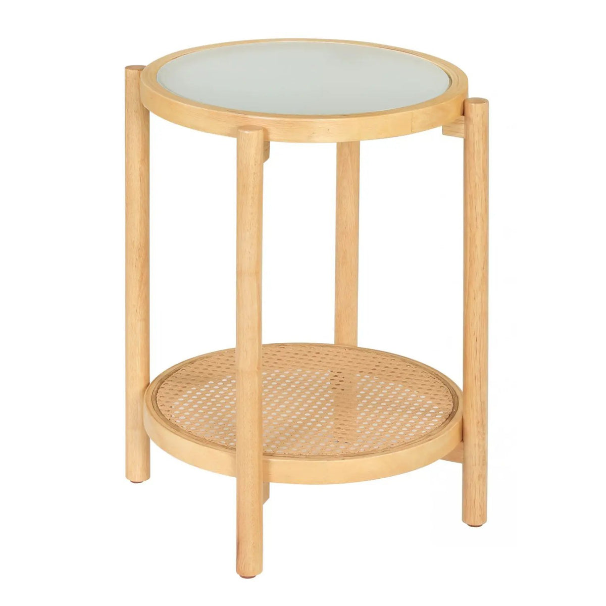 Round Side Table 2-Tier Boho End Table with Tempered Glass Top, photo 4 of 16