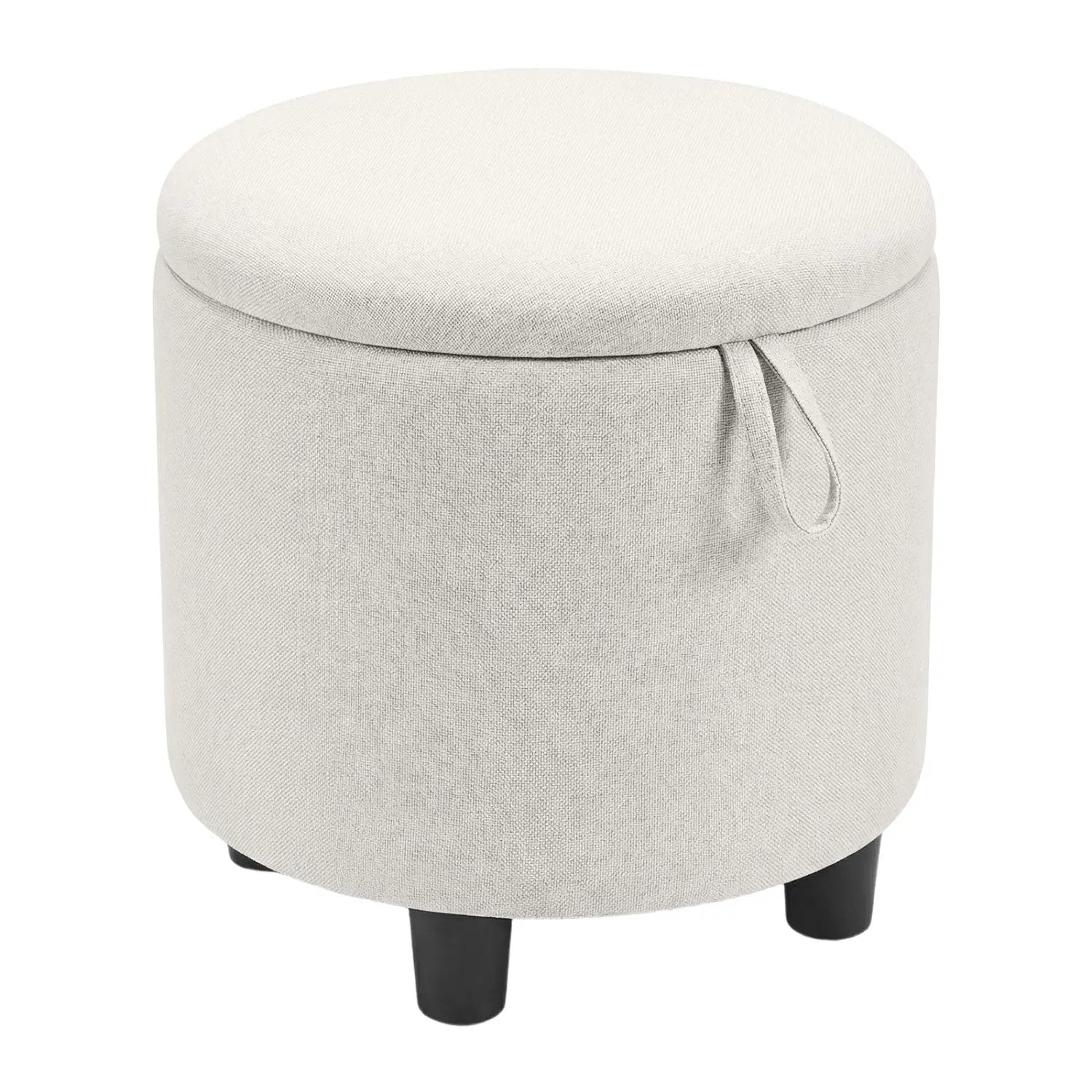 Round Storage Ottoman Linen Fabric Upholstered Footrest Stool by DirectDeals