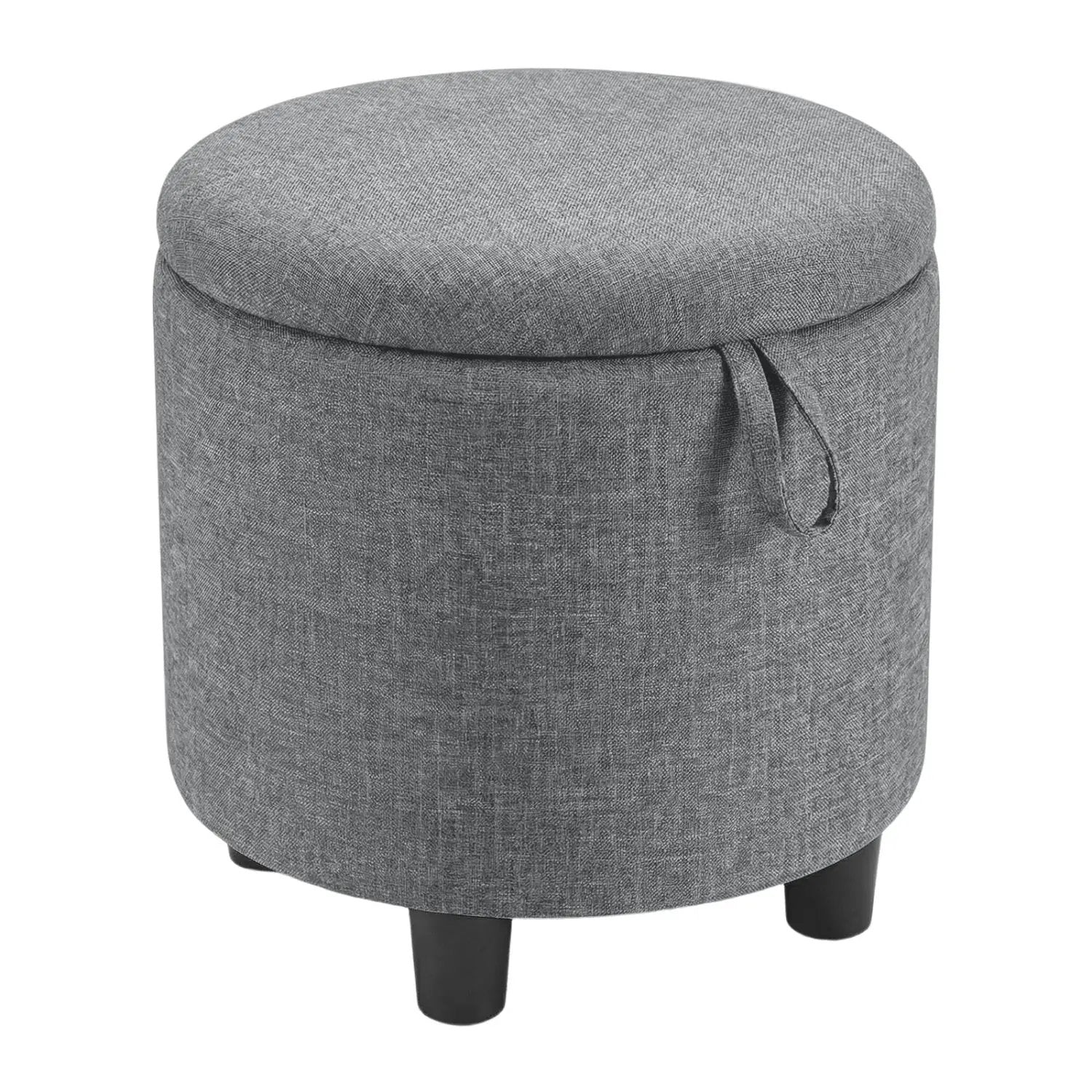 Round Storage Ottoman Linen Fabric Upholstered Footrest Stool by DirectDeals