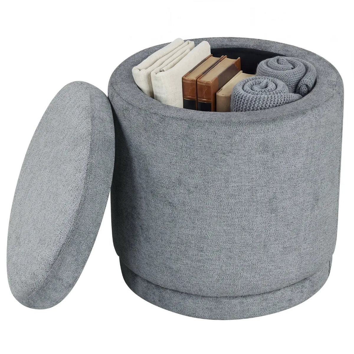 Round Storage Ottoman Foot Rest with Removable Lid and Acacia Wood Frame, photo 11 of 16