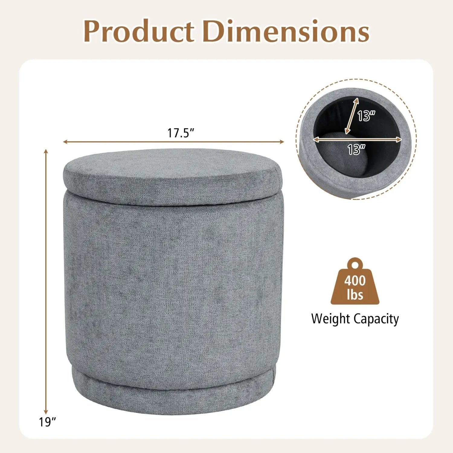 Round Storage Ottoman Foot Rest with Removable Lid and Acacia Wood Frame by DirectDeals