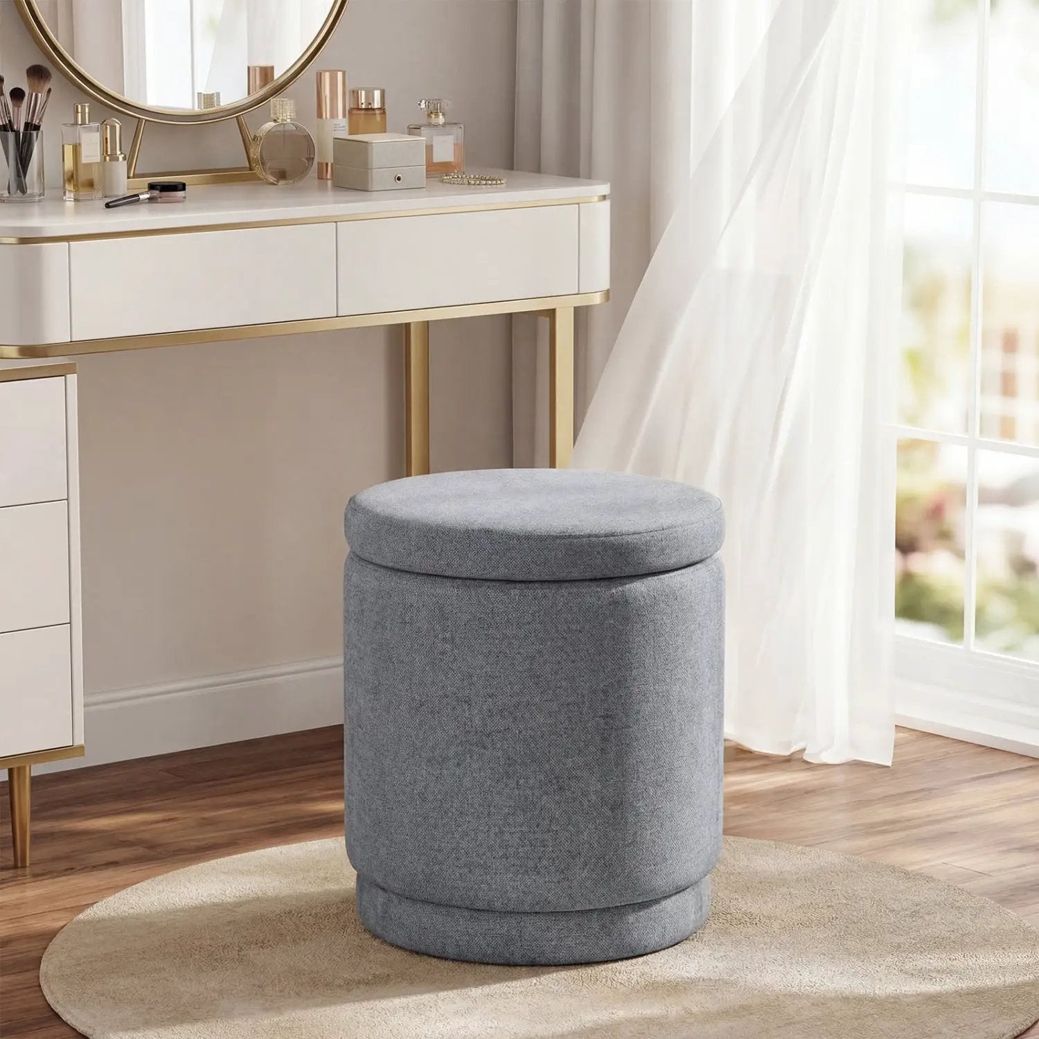 Round Storage Ottoman Foot Rest with Removable Lid and Acacia Wood Frame by DirectDeals