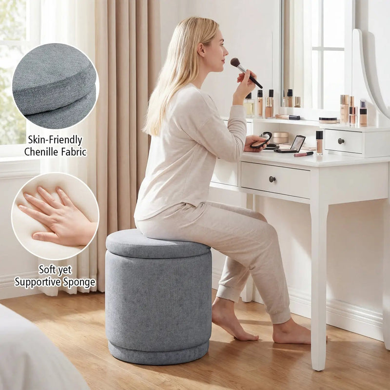 Round Storage Ottoman Foot Rest with Removable Lid and Acacia Wood Frame by DirectDeals