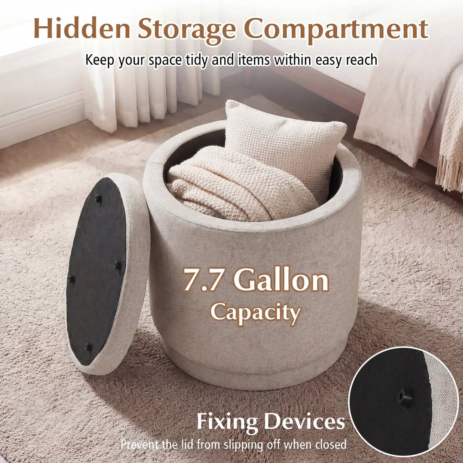 Round Storage Ottoman Foot Rest with Removable Lid and Acacia Wood Frame by DirectDeals