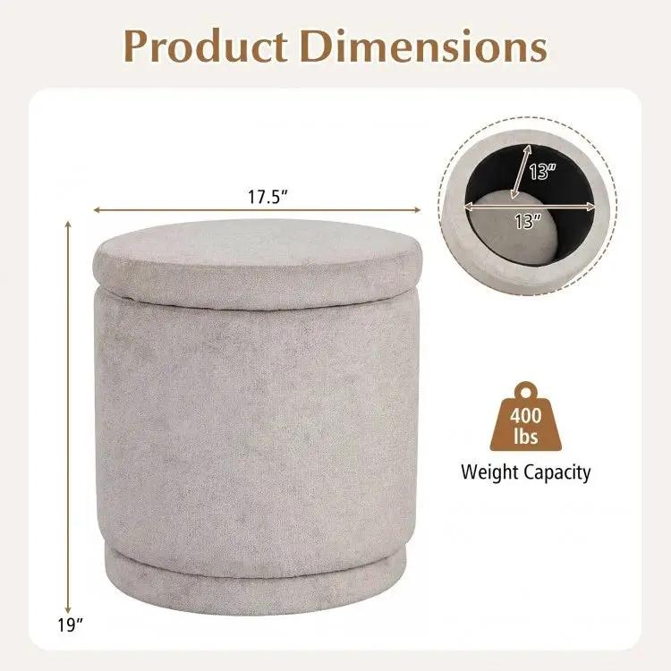 Round Storage Ottoman Foot Rest with Removable Lid and Acacia Wood Frame, photo 5 of 16