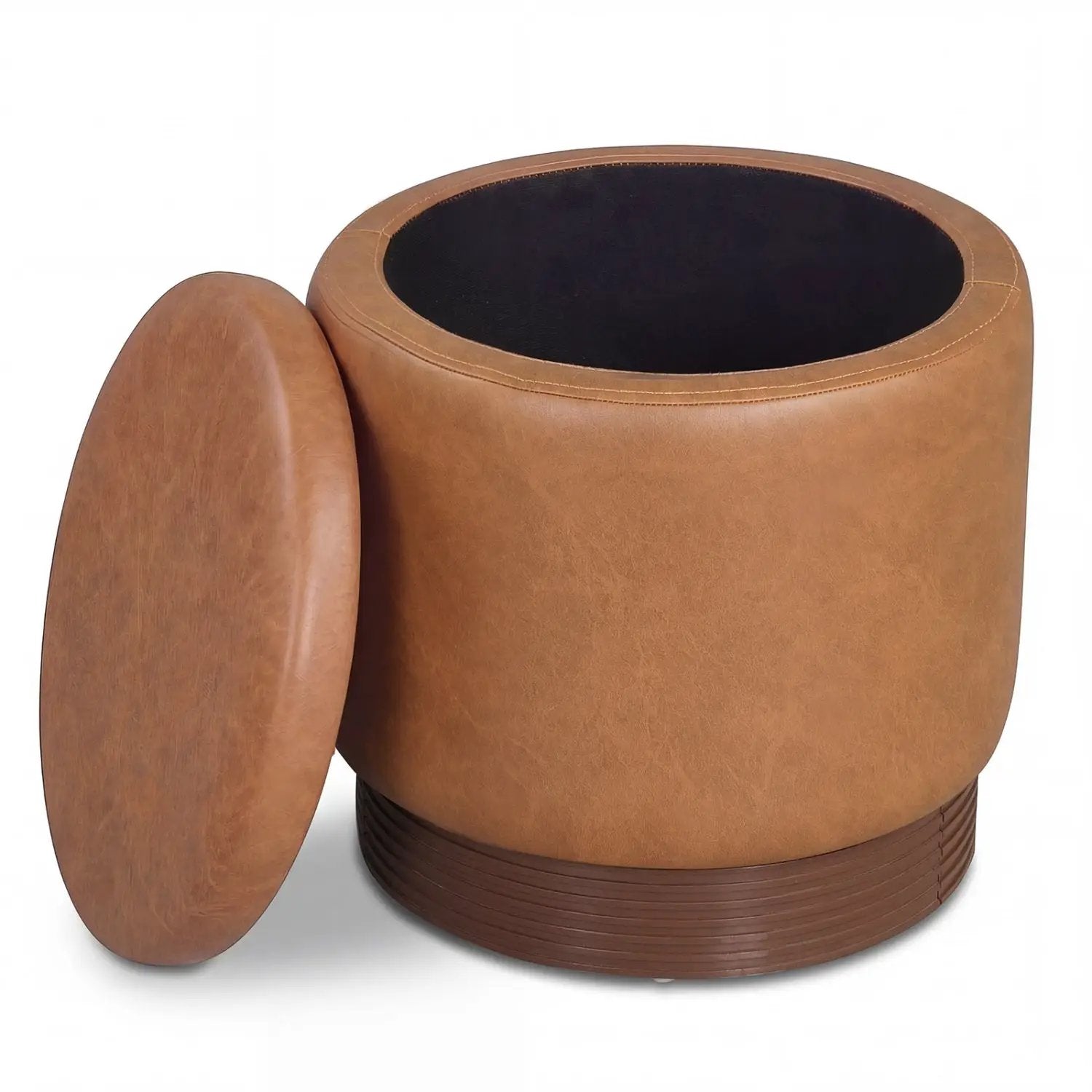 Round Storage Ottoman with Acacia Wood Frame for Living Room and Bedroom by DirectDeals