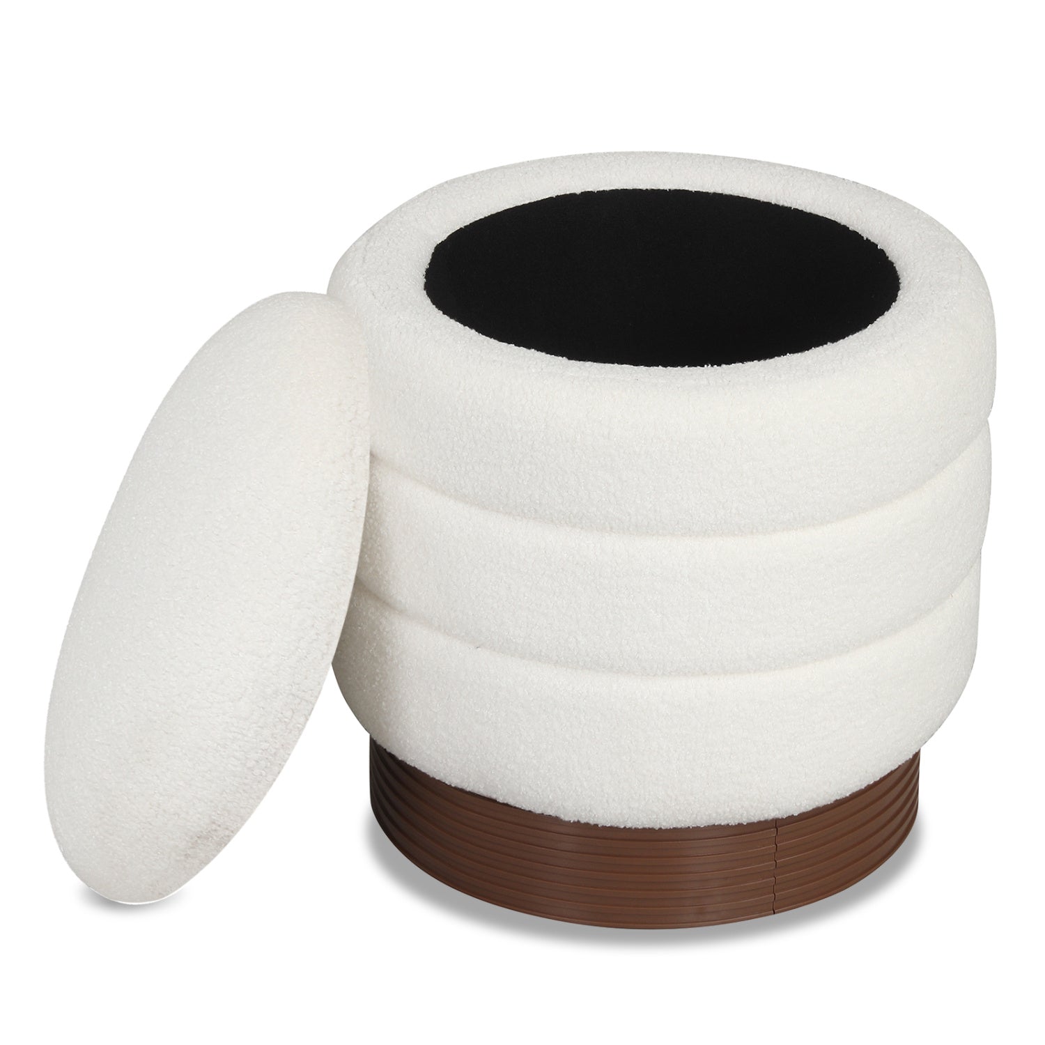 Round Storage Ottoman with Acacia Wood Frame for Living Room by DirectDeals