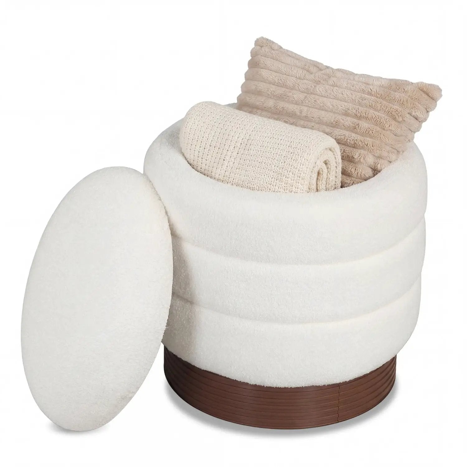 Round Storage Ottoman with Acacia Wood Frame for Living Room by DirectDeals