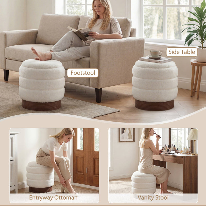 Round Storage Ottoman with Acacia Wood Frame for Living Room by DirectDeals