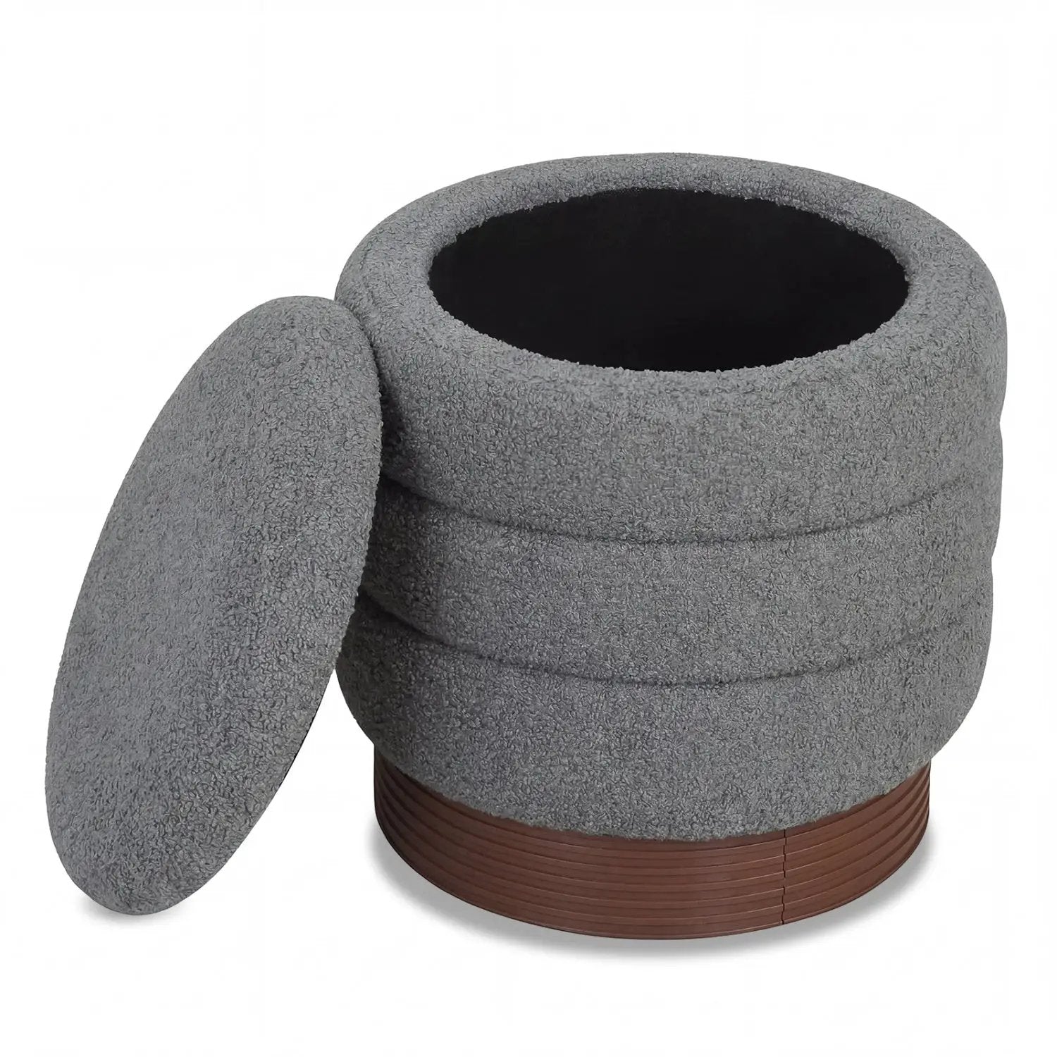 Round Storage Ottoman with Acacia Wood Frame for Living Room by DirectDeals