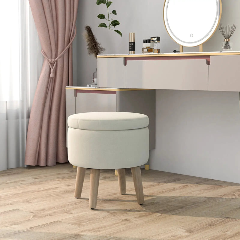 Round Storage Ottoman with Rubber Wood Legs and Adjustable Foot Pads by DirectDeals
