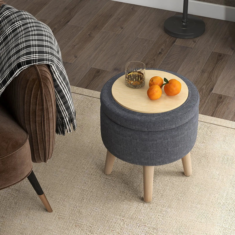 Round Storage Ottoman with Rubber Wood Legs and Adjustable Foot Pads by DirectDeals