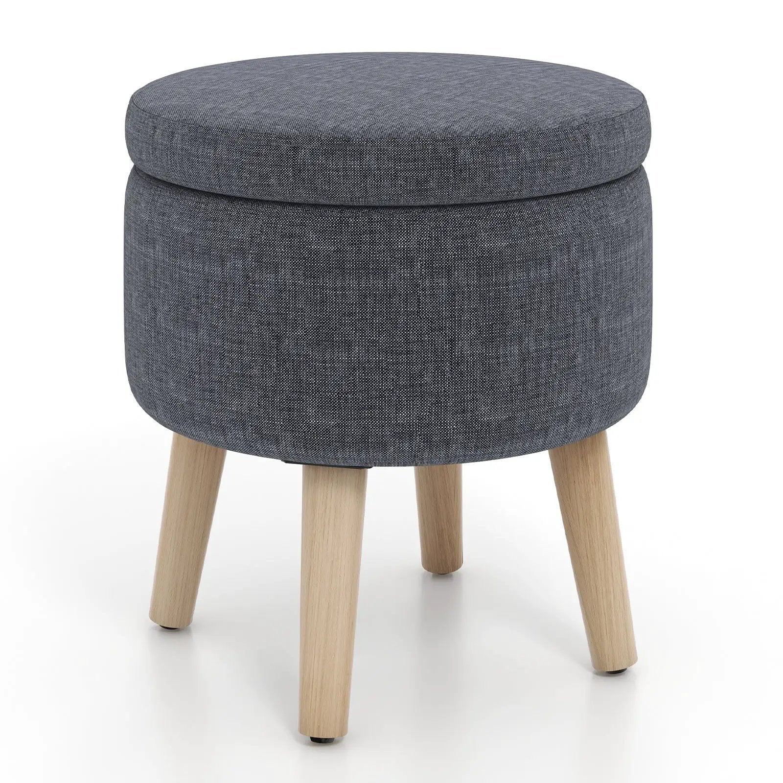 Round Storage Ottoman with Rubber Wood Legs and Adjustable Foot Pads by DirectDeals