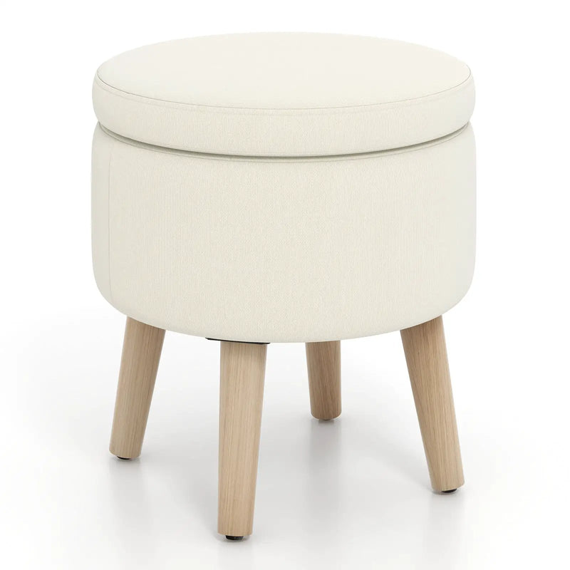 Round Storage Ottoman with Rubber Wood Legs and Adjustable Foot Pads by DirectDeals