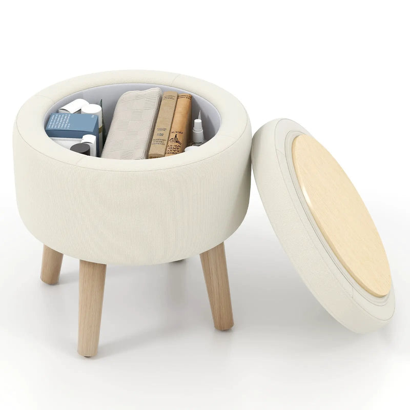 Round Storage Ottoman with Rubber Wood Legs and Adjustable Foot Pads by DirectDeals