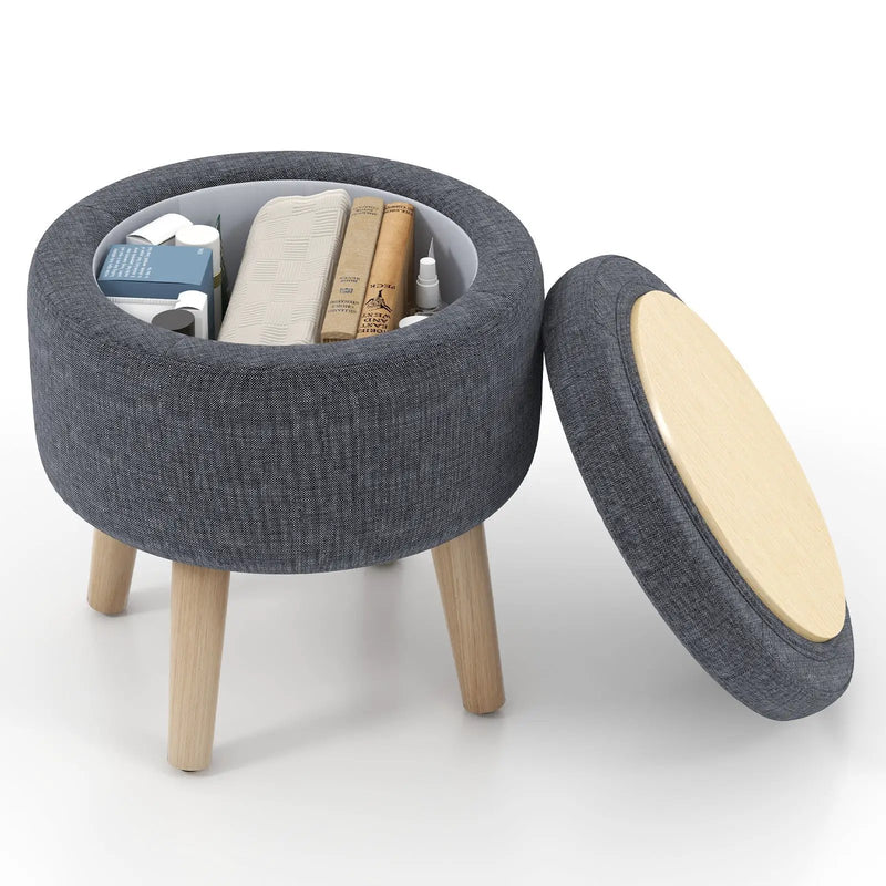 Round Storage Ottoman with Rubber Wood Legs and Adjustable Foot Pads by DirectDeals