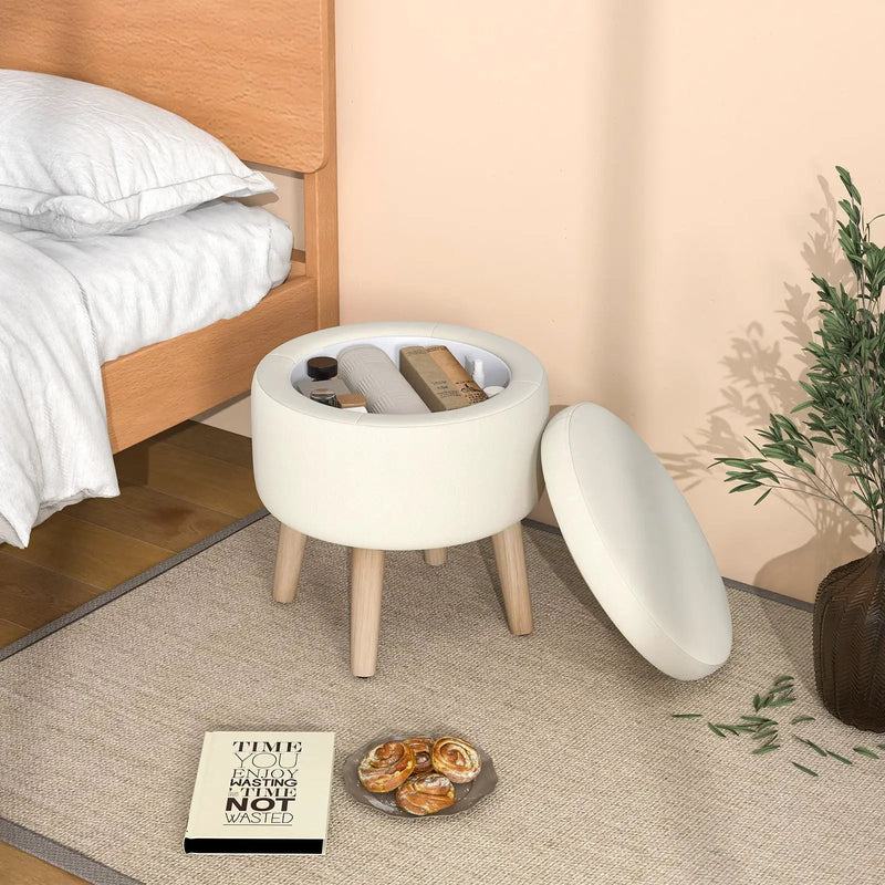 Round Storage Ottoman with Rubber Wood Legs and Adjustable Foot Pads by DirectDeals