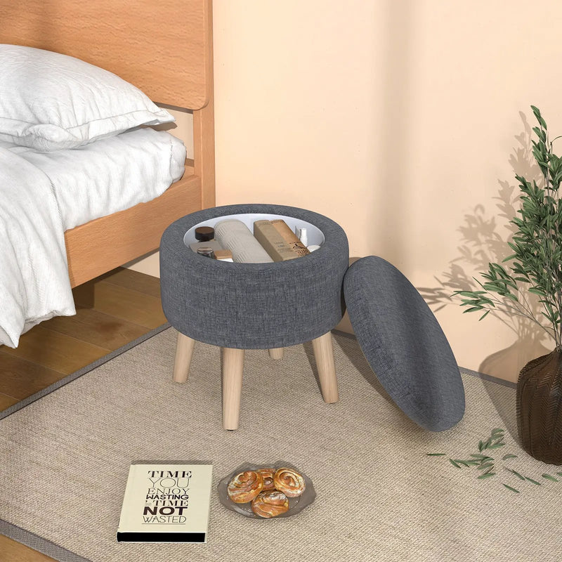 Round Storage Ottoman with Rubber Wood Legs and Adjustable Foot Pads by DirectDeals