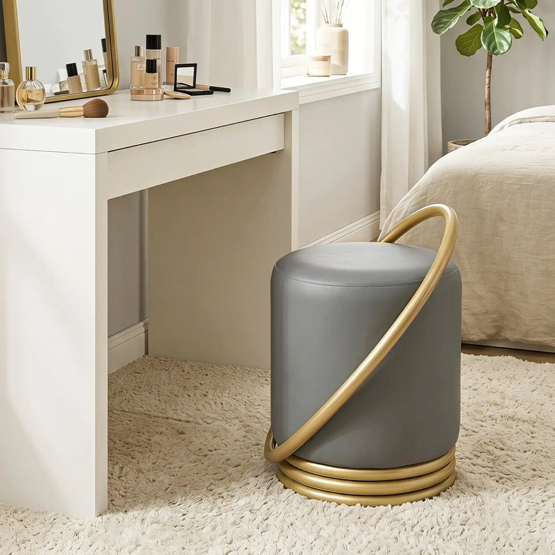 Round Vanity Stool with Gold Halo Design - Faux Leather by DirectDeals
