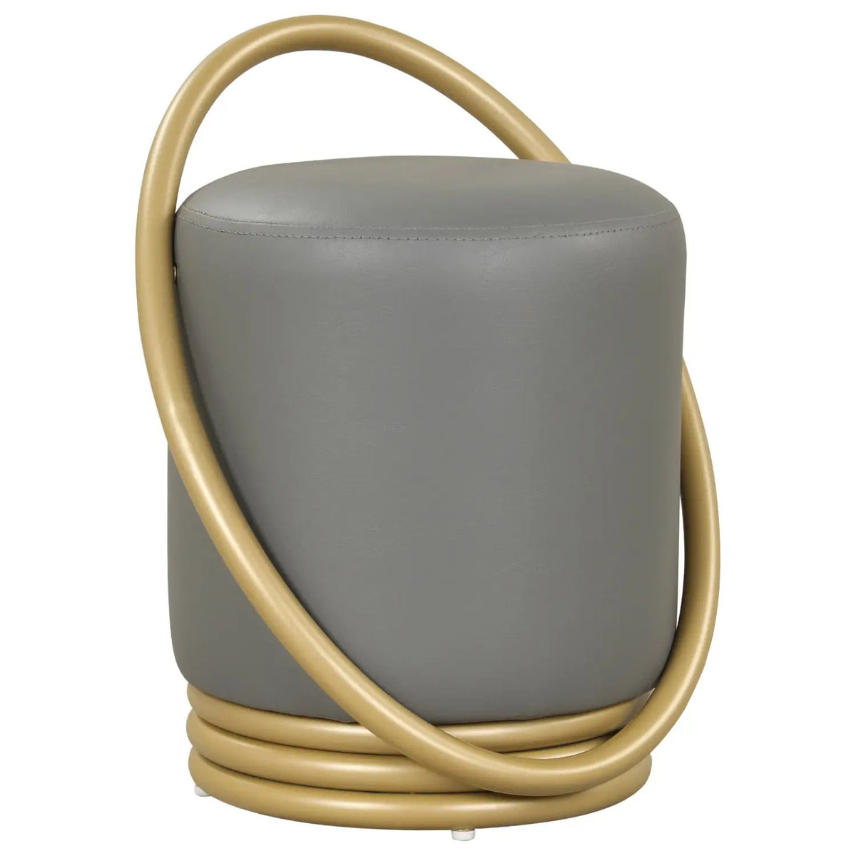 Round Vanity Stool with Gold Halo Design - Faux Leather, photo 3 of 16